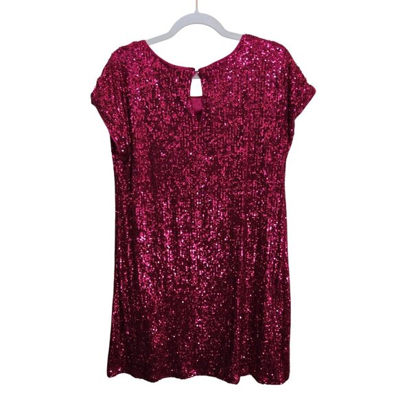 Cable & Gauge Red Sequined Cap Sleeve Sheath Dress Party Formal Holiday Size L - Picture 2 of 4